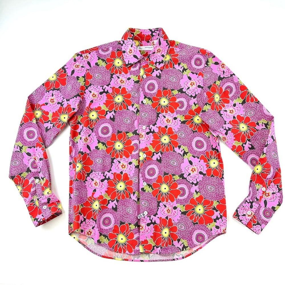 Poggianti graphic flower print cotton button down shirt Men’s Size Medium Italy